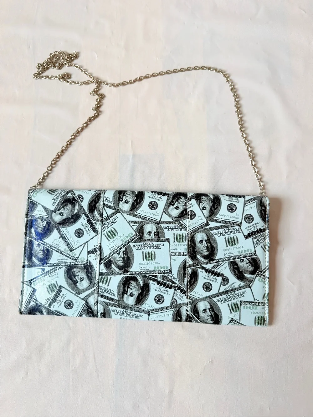JNB Money Envelope Clutch Crossbody Bag silver Chain convertible cash bill nWOT